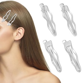4Pcs Wave Hair Clips, Metal Alligator Hair Clips, Hair Barrettes for Women, Small Bangs Clips, Y2k Hair Clips, Duck Bill Clips Headdress (Silver)