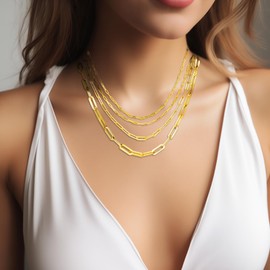 SugarTang Gold Paperclip Necklace for Women, 1.8/2.2/3.0/4.5mm Wide S925 Sterling Silver Paperclip Chain, Adjustable Gold Necklace Chain for Men (3.0mm)