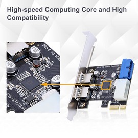 USB 3.0 Express Card, Richer-R PCI-E to USB 3.0 Expansion Card Adapter with 20 Pin Interface, High Speed 2 Ports USB 3.0 Card PCIe Express Interface Card with Windows XP 32/64 Windows 7 etc