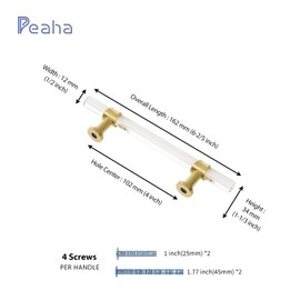 Peaha 10 Pack 4 Inch Acrylic Cabinet Pulls Gold Drawer Handles Brushed Brass Hardware Zinc Alloy for Dresser Cupboard Kitchen