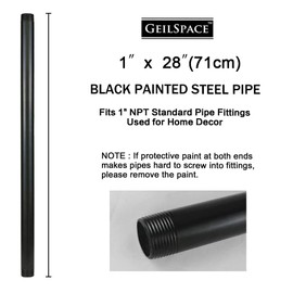 GeilSpace 1" × 28" Pre-Cut Black Metal Pipe, Industrial Steel Fits Standard One Inch Black Threaded Pipes and Fittings - Vintage DIY Industrial Shelving (1" × 28")