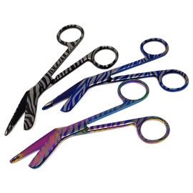 Engraved Nurse Lister Bandage Scissors Colorful Stainless Steel 5.5" Shears for Vet Tech Nursing Students Paramedics in Shiny Geometric Zebra Print (Set of 3 Colors)