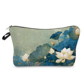 Livel lhood Lotus Flower Makeup Bag Cute Small Organizer Zipper Pouch Lotus Flower Coametic Bag Birthday Present for Women Friends -1