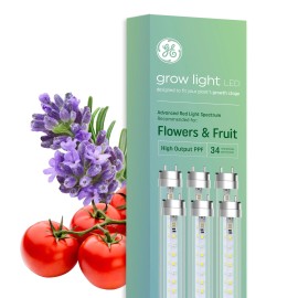 GE Grow Lights for Indoor Plants, T8 LED Light Bulbs for Flowers and Fruit with