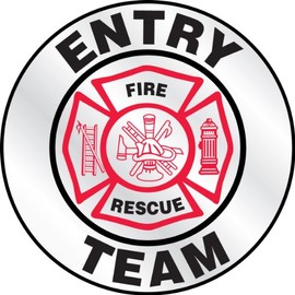 Accuform Signs LHTL620 Emergency Response Reflective Helmet Sticker, Legend"Entry Team" with Fire Rescue Graphic, 2-1/4" Diameter, Red/Black on White