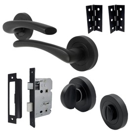 Haven Heritage Door Handle Sets - Zena Design Modern Matt Black Door Handles Internal & External Use - Lockable Matt Black Lever Latch Sold as Set (115mm)- Bathroom sash Lock - Thumb Turm - Hinges