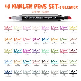 hangfan Art Markers, for Adult Coloring Books No Bleeding,40 Colors Dual Tip Alcohol Markers Brush Tip,Give 1 White Highlighter,1 Tracing Pen,Anime Coloring Sketch Illustrations (Black Pen Container)