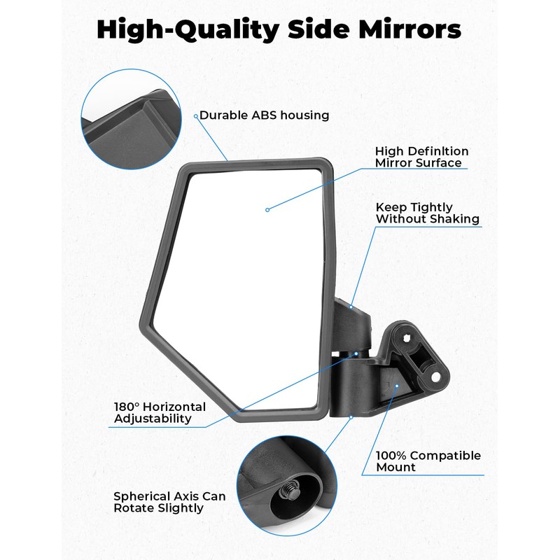 KEMIMOTO Side Mirrors A-Pillar-Mounted Compatible with Polaris Ranger XD 1500/Crew,