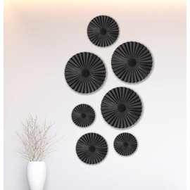 ITrixgan 7 Pieces Black Wall Art Metal Modern Round Large Sunburst Hanging Wall Decor Above Bed TV for Home Office Bedroom Living Room