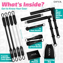 DIYA Pilates Bar Kit with Resistance Bands, Stretched Fusion Bar for Women & Men, 140 lbs Equipment for Legs, HIPS, Waist, Arms, Back, Core, Adjustable 3-Section Home Gym Kit for Full-Body Workouts