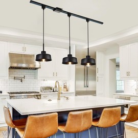 MELUCEE 3 Pack H Type Track Pendant Lighting Black Industrial Ceiling Track Hanging Light Fixtures Pendant, Compatible with H Type Track Lighting Rail, E26 Socket