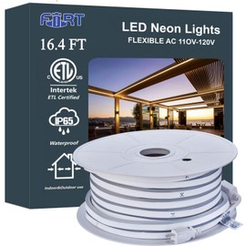 LED Neon Rope Lights AC 120V,120LEDs/M Bright Strip Lighting, ETL Cold-Resistant IP65 Waterproof led Lights Strip for Indoor Outdoor, 8x16mm Warm White 16.4Ft Smooth Continuous Color and not Heat up