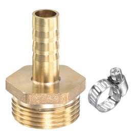 sourcing map Straight Hose Fitting Brass Barb Hose Connection with Stainless Steel Hose Clamp 10 mm x G3/4 Male Thread