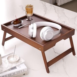 Bamboo Bed Tray Table with Foldable Legs Breakfast Tray, Lightweight Laptop Desk for Eating, Reading, Working in Bed or Sofa – Portable Lap Desk with Handles, Perfect for Home - Brown