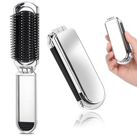 2 Stück Klappbürste Reise, Klappbar Haarbürste mit Spiegel, Mini Haarkämme, Tragbare Silber Haar-Styling Kamm, Niedlich Pocket Reisebürste, für Männer, Mädchen, Frauen (Silber 1)