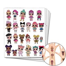 Geenber Party Favors Gifts for Kids, LOL Temporary Tattoos for Doll Birthday Party Decorations supplies for Kids Girl (5 Sheets, more than 100 styles),Green,5.9 inch x 7 inch