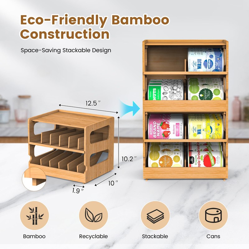 Teamkio Can Organizer for Pantry, Bamboo Pantry Organizer, 2 Tier