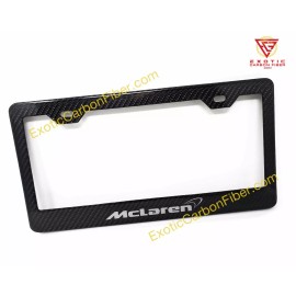 Exotic Carbon Fiber McLaren Silver Text and Logo Outline 2x2 Gloss Real Carbon Fiber Plate Frame