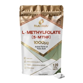 Folate (L-Methylfolate) 1000mcg | 120 Vegan Tablets | 5-MTHF (Vitamin B9) | 4 Months Supply | Active Methylated Form of Folic Acid | One-a-Day | Suitable for Pregnancy, Pure Formula | by NutriVolv