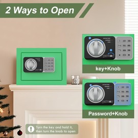 PATRON small safe box with key，mini safe for money，small coin safes for home with code，little jewelry lock box for kids，Wall or Cabinet Safe for personal items，0.236 Cubic Feet Green