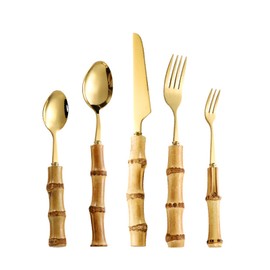 bamboo cutlery for 6, bamboo flatware set bamboo forks and spoons bamboo silverware utensils bamboo flatware stainless gold for adults gift choice