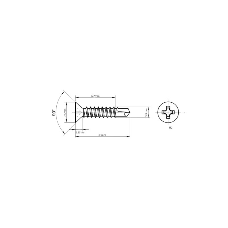 3.9mm x 38mm Black Self Drilling Countersunk Screws Flat Head