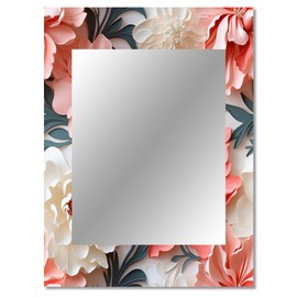 DesignQ Urban Fern Elegance I Floral Wall Mirror, Printed Grey Wall Mirror, Traditional Bathroom Wall Mirror, Decorative Floral Mirror - 30x40 Inches