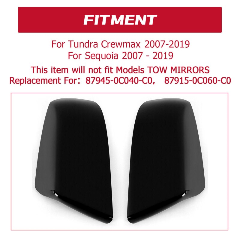 HECASA Gloss Black Side Mirror Cover Cap Replacement For Toyota