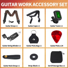 Guitar Accessories Kit with Guitar Strap,Capo,Picks,GuitaTuner,guitar string winders,Premium Guitars Ideal Guitar Gifts for Men, Beginners,and Pros for Acoustic, Bass, Electric & Ukulele