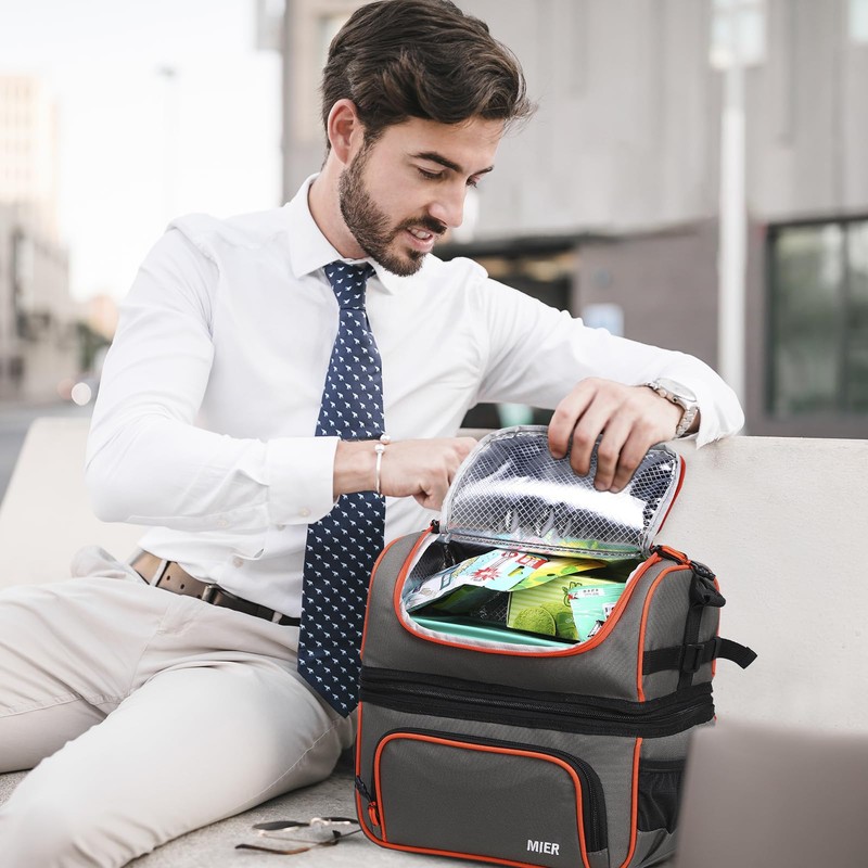MIER 2 Compartment Lunch Bag Tote with Shoulder Strap for