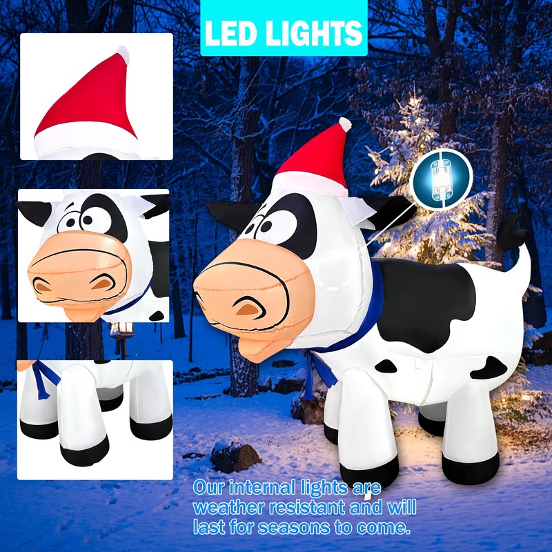 JOYEASE - Vaca inflable de Navidad de 4.4 pies, con