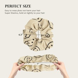 Happy Face Series Large Corduroy Hair Scrunchies for Women and Girls – 4PCS Cute Fabric Hair Ties, Thick Elastic No Damage No Crease Ponytail Holders, Soft Hair Accessories (Classic)
