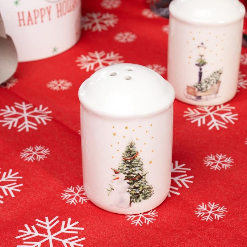 White Christmas Salt and Pepper Shakers Xmas Tree Sleigh Snowman