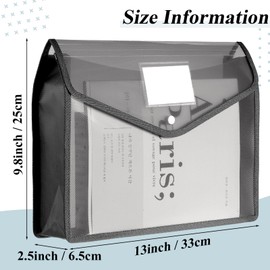 Epakh 10 Pcs Plastic File Folders Envelope Expanding File Wallet Organizer Documents Folder with Snap Closure and Pocket, A4 Size Waterproof Transparent File Pouch for School(Grey,Horizontal)