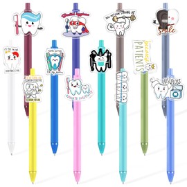 Sayglossy 12 Pcs Funny Dental Pens Bulk Dentists Assistant Gifts Cute Tooth Decorative Pens Inspirational Gift for Nurse Doctor Medical Staffs Dentists Assistants Week