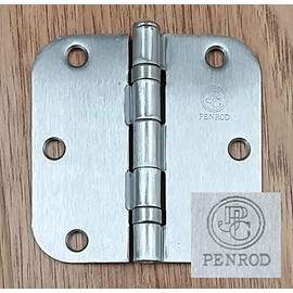 Penrod Door Hinges, Satin Nickel Ball Bearing 3 1/2 inch with 5/8 inch Radius Corner, 3 Pack