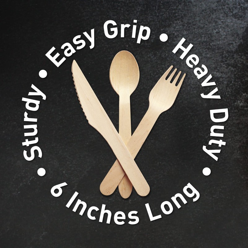 Weemium Disposable Wooden Cutlery Set - 300 Count (100 Forks,
