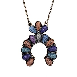 Rosemarie & Jubalee Women's Western Style Semi Precious Howlite Stone Squash Blossom Pendant Necklace, 18"+3" Extender