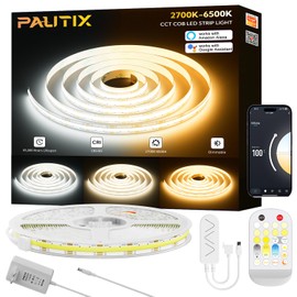 PAUTIX WiFi COB LED Strip CCT 10 m, 2700 K - 6500 K Tunable White COB LED Strip, 24 V LED Strip Smart Works with Alexa/Google Assistant and Power Supply for Kitchen Cabinet, Room, TV