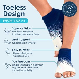Tucketts Anklet Toeless Non-Slip Grip Socks, Full Ankle Style (Blue Effervescent)
