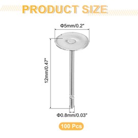 sourcing map 100Pcs Stud Earring Posts, 5mm Stainless Steel Flat Pad Ear Pin with Butterfly Earring Backs for Jewelry DIY Making Findings, Silver