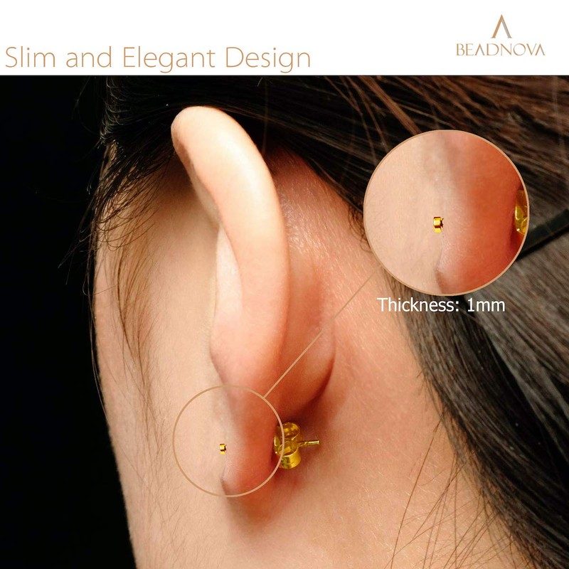 BEADNOVA Stud Earrings Flat Circle Piercing Earrings Gold Post Earrings