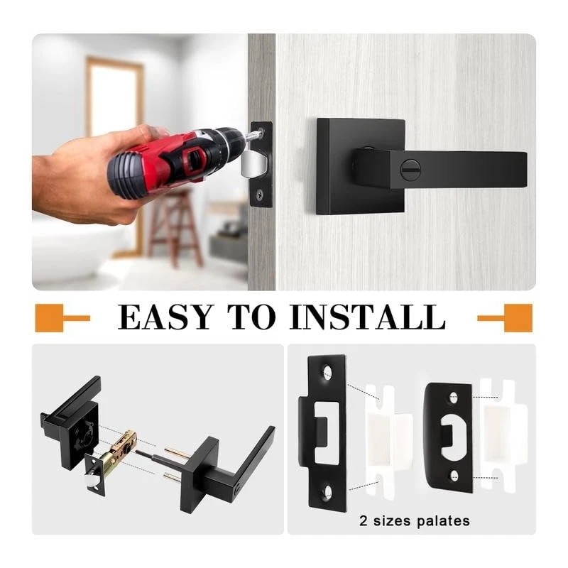 Probrico Matte Black Privacy Door Lever Lock Easy Install Bathroom