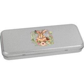 Azeeda 'Rabbit in a Floral Wreath - Cottagecore Watercolor Design' Metal Hinged Stationery Tin/Storage Box (TT00200275)