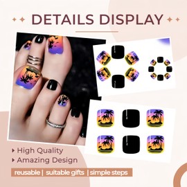24pcs Summer Coconut Tree Press on Toenails Short Square Fake Toe Nails Beach Coconut Trees False Toenails Cute Acrylic Toenails Gradient Coconut Palm Artificial Toenails Glue on Toenails for Women