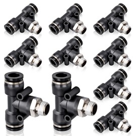 Bwintech 10 Pcs Male Branch Tee 8mm Tube OD x 1/4" BSP Thread Push to Connect Fittings PB8-02