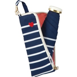 [2024] Wpc. Rain Umbrella, Folding Umbrella, Heart Embroidery Border, Mini, Navy, Rain or Shine, Ribs, 19.7 inches (50 cm), Women's, Cute, Stylish, Work, School, Travel, Umbrella Case, Pouch, Korean