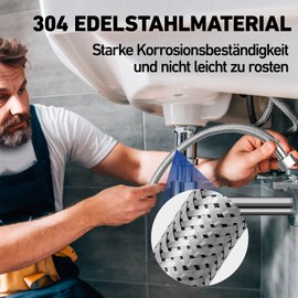 Pack of 2 304 Stainless Steel Flexible Hose 3/8, 30 cm Reinforced Hose, 3/8 Inch Throw and Male Thread, Tap Hose for Tap Angle Valve Water Heater