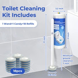 Disposable Toilet Bowl Cleaner Wand,Toilet Brush Wand Kit, All-in-One Toilet Cleaning System,18 Scrubbing Refills Heads, Wall-Mounted