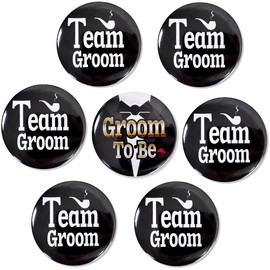 Groom Buttons Team Tinplate Badge Pins Bachelor Party Buttons Groom To Be Pin Wedding Groomsmen Set 6 Pcs Favors Supplies Decorations（Black)